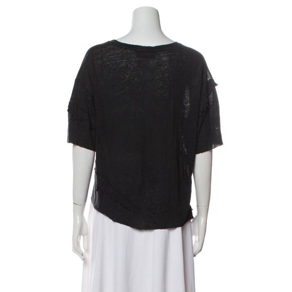 IRO Jeans Asymmetrical Distressed T-Shirt Top Women's Size XS Black Crew Neck - Picture 8 of 8